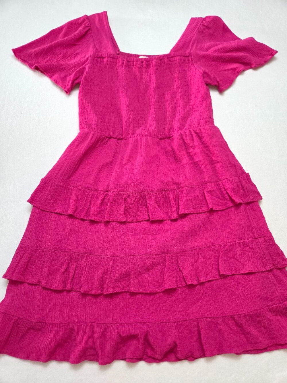 Chelsea & Violet Bright Pink Smocked Tiered Ruffle Dress Girls Size L 14